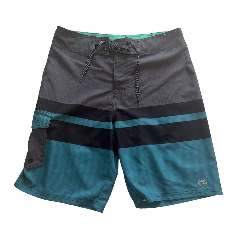 Ocean Current Men's Size 32 Swim Trunks Board Shorts Teal Gray Drawstring Stripe